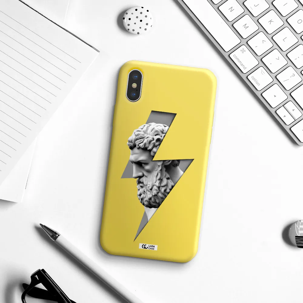 a statue of a man with a beard Apple iPhone X Silicone canary yellow Case