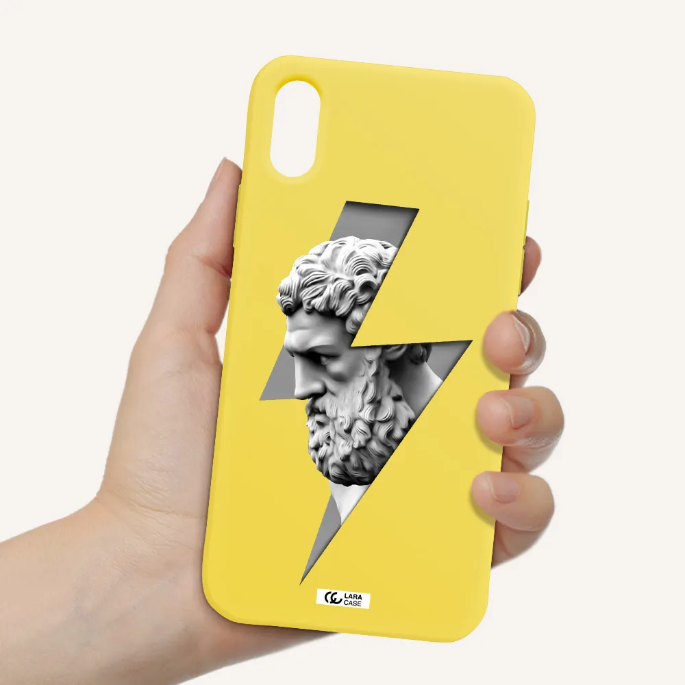 a statue of a man with a beard Apple iPhone XS Silicone canary yellow Case