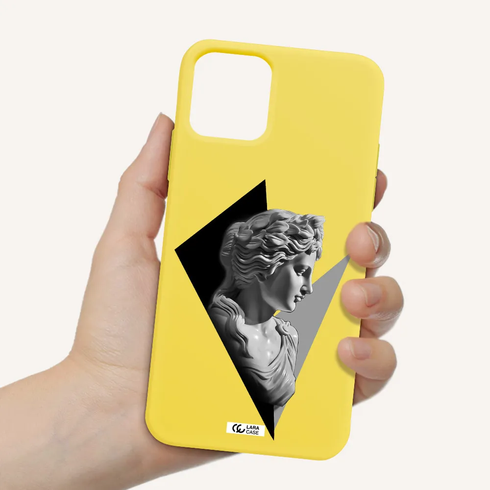 a close-up of a statue Apple iPhone 11 pro max Silicone canary yellow Case