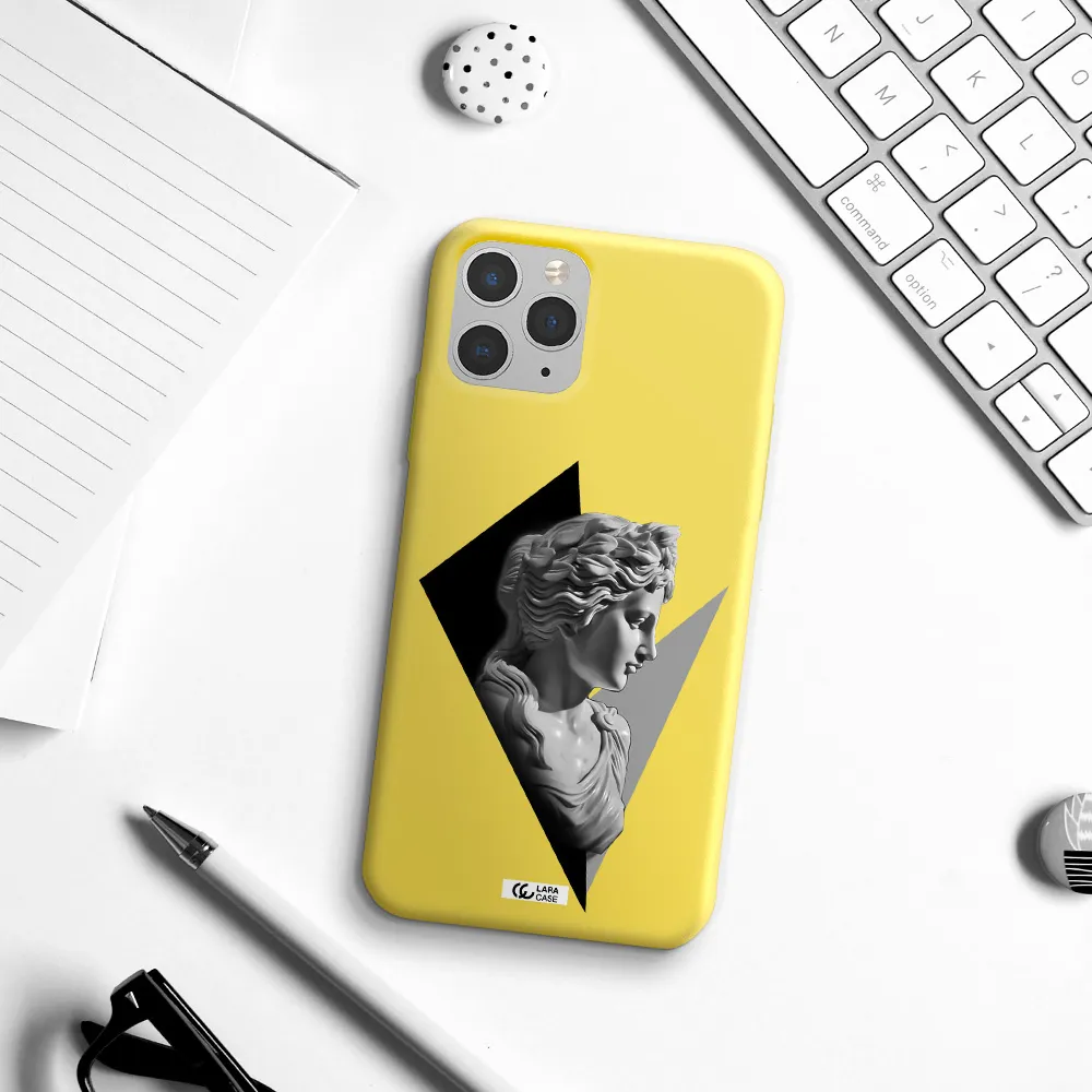 a close-up of a statue Apple iPhone 11 pro Silicone canary yellow Case