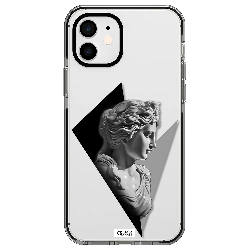 a close-up of a statue Apple iPhone 12 impact black border Case