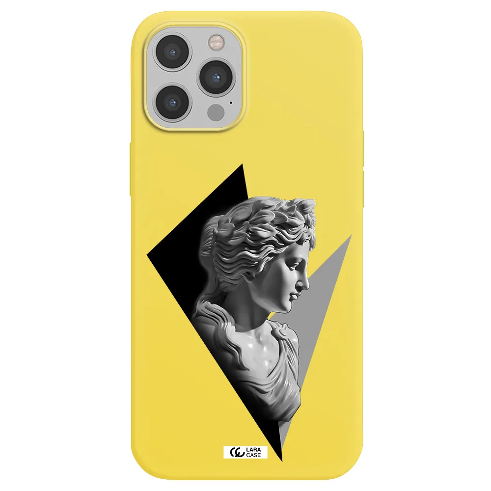 a close-up of a statue Apple iPhone 12 pro max Silicone canary yellow Case