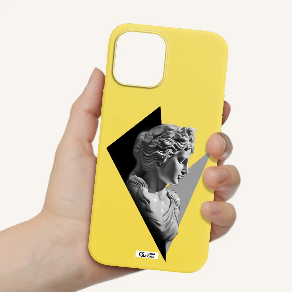 a close-up of a statue Apple iPhone 12 pro max Silicone canary yellow Case