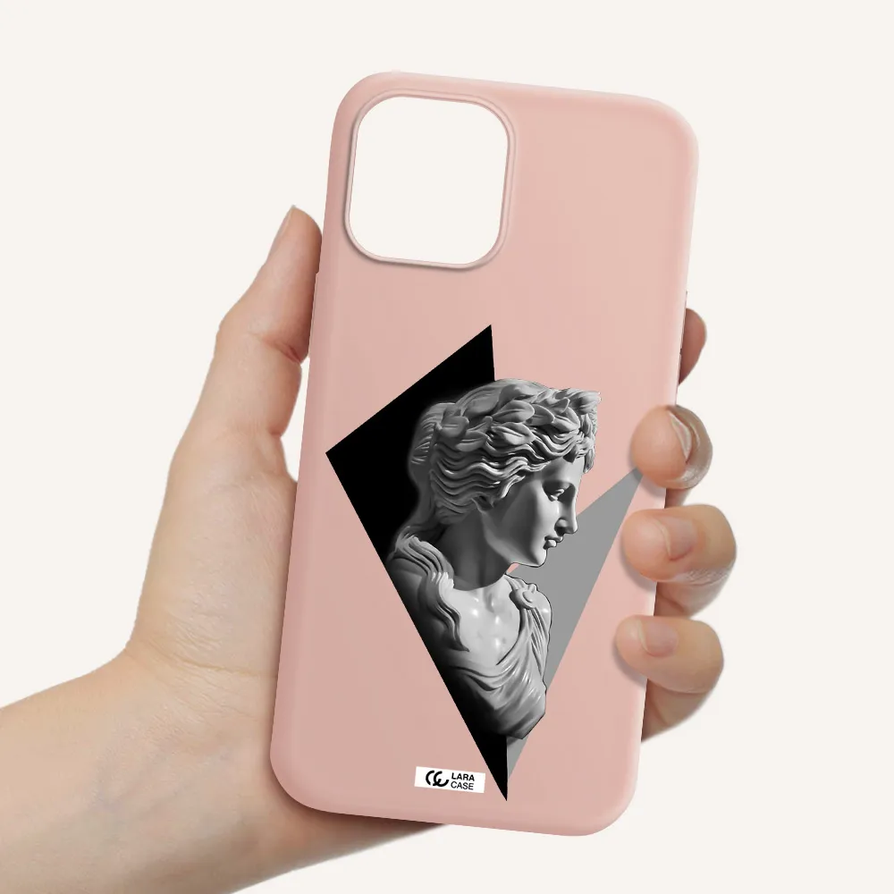 a close-up of a statue Apple iPhone 12 pro max Silicone pastel pink Case