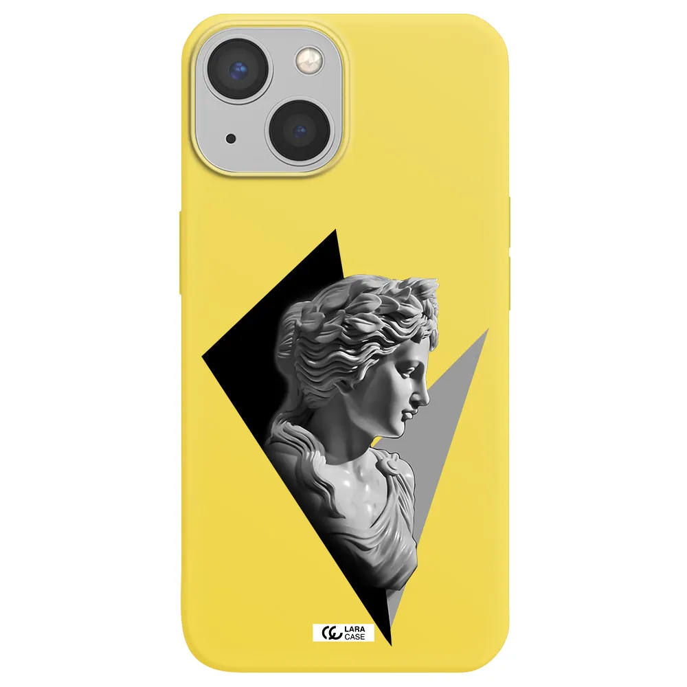a close-up of a statue Apple iPhone 13 mini Silicone canary yellow Case