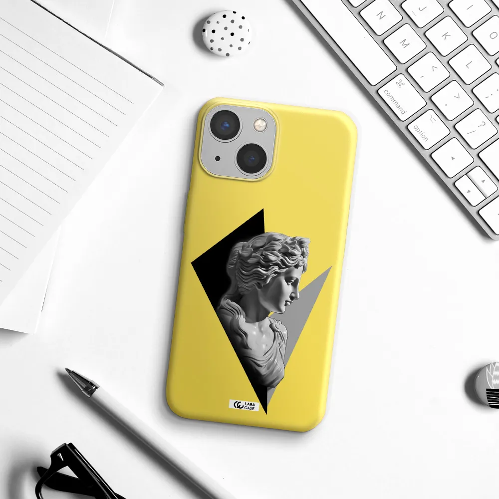 a close-up of a statue Apple iPhone 13 mini Silicone canary yellow Case