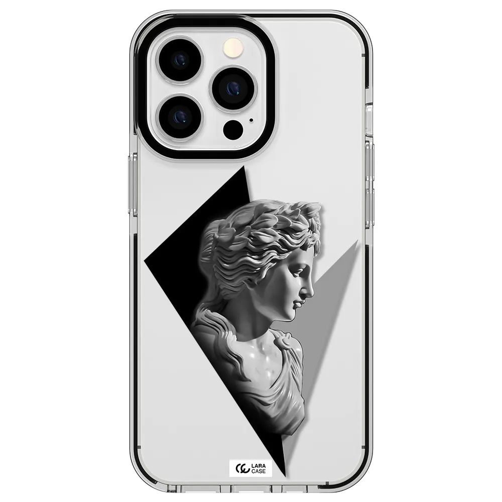 a close-up of a statue Apple iPhone 13 Pro impact black border Case