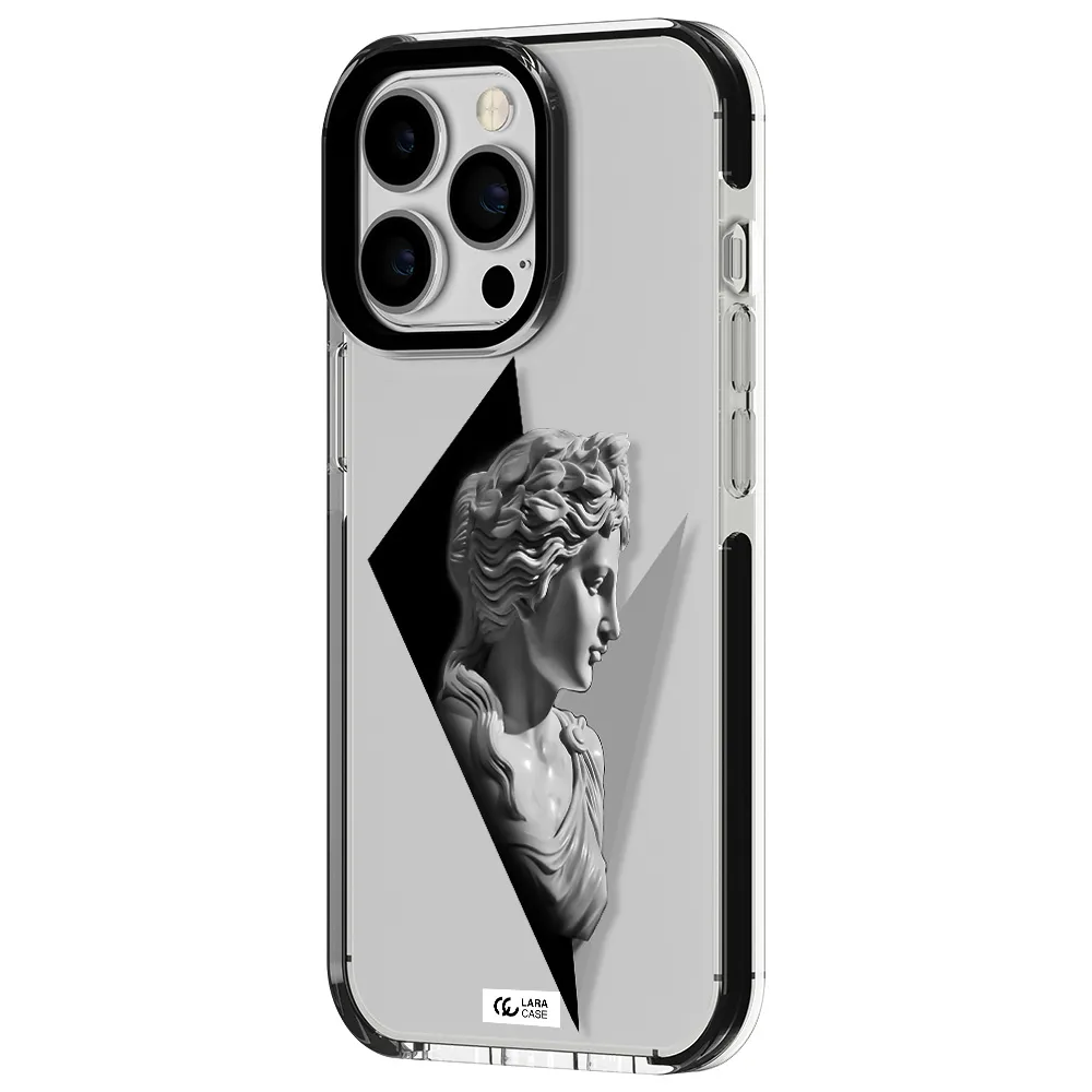 a close-up of a statue Apple iPhone 13 Pro impact black border Case