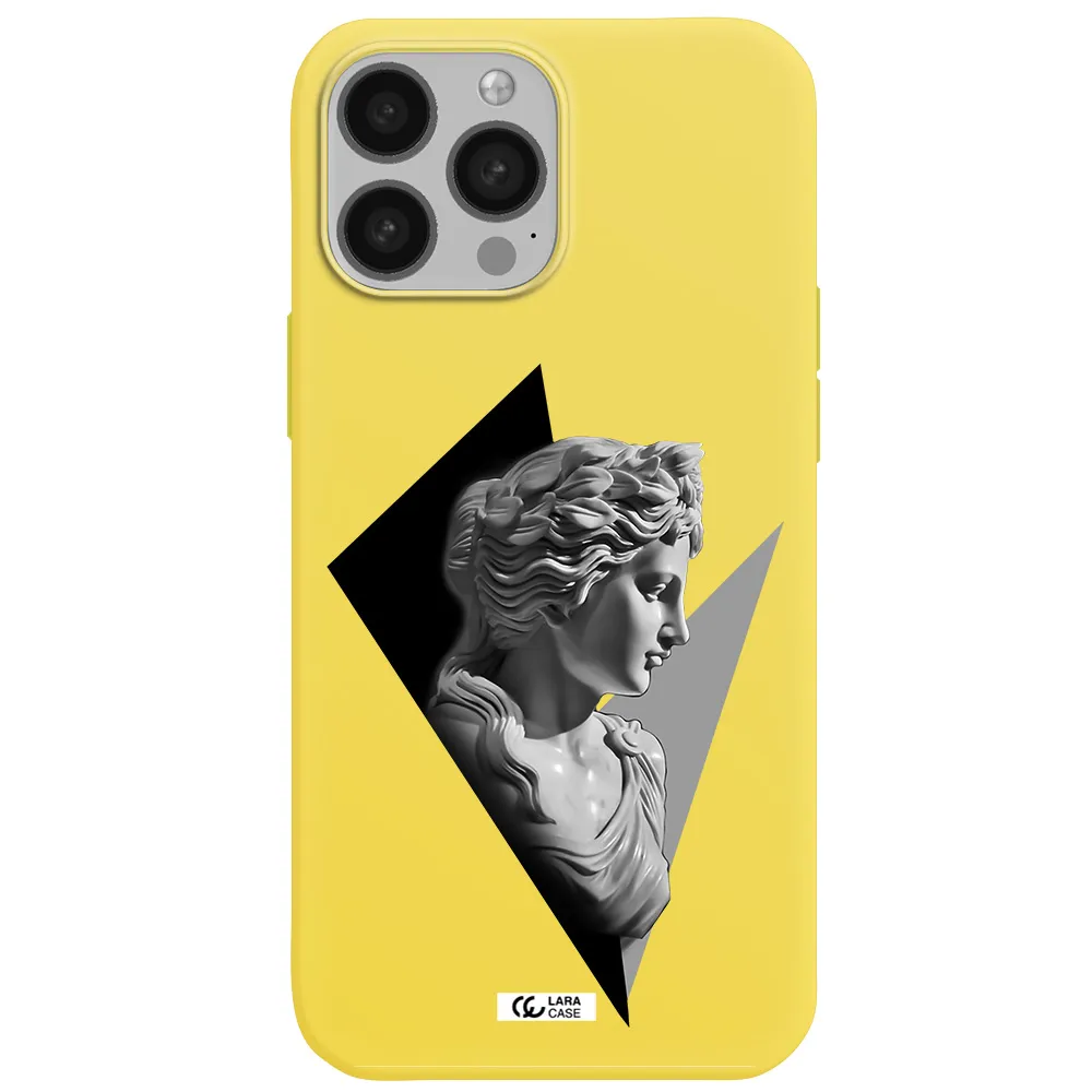 a close-up of a statue Apple iPhone 13 Pro Max Silicone canary yellow Case