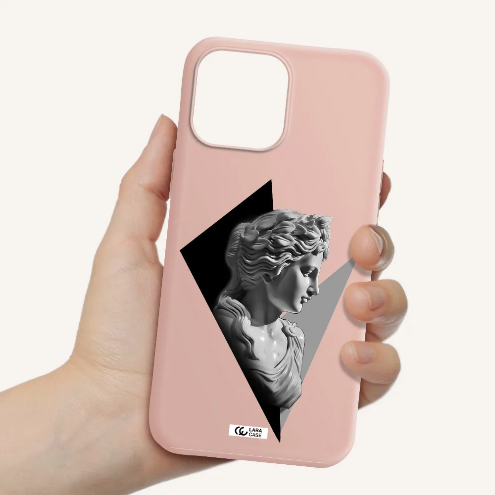a close-up of a statue Apple iPhone 13 Pro Max Silicone pastel pink Case