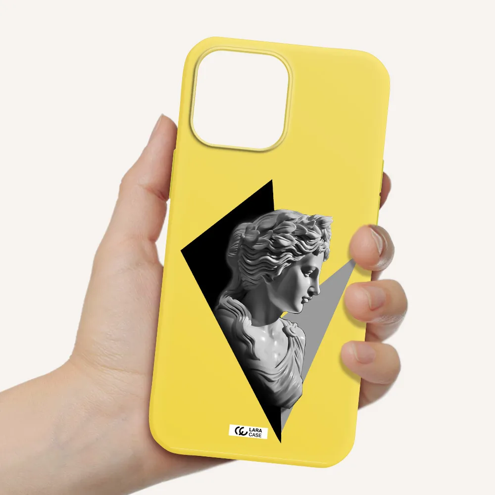 a close-up of a statue Apple iPhone 13 Pro Silicone canary yellow Case