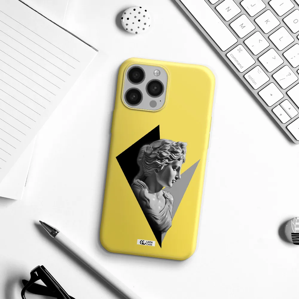 a close-up of a statue Apple iPhone 13 Pro Silicone canary yellow Case