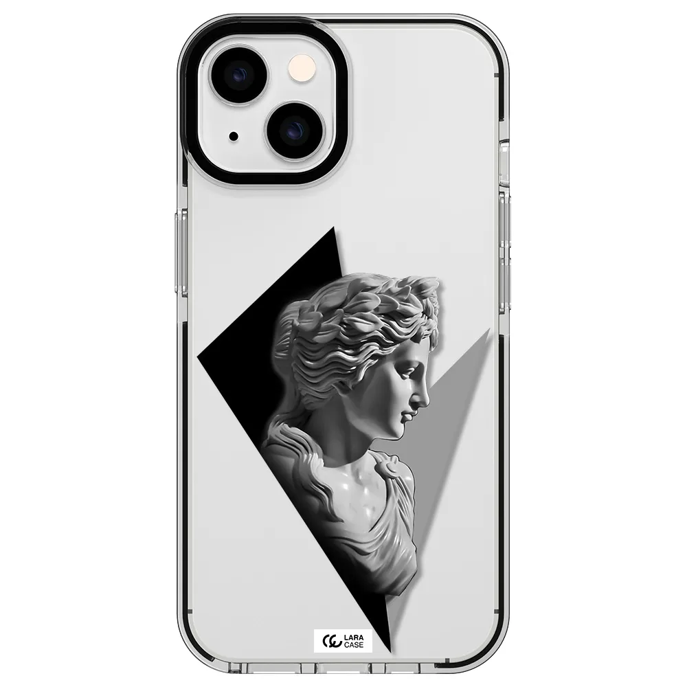 a close-up of a statue Apple iPhone 14 impact black border Case