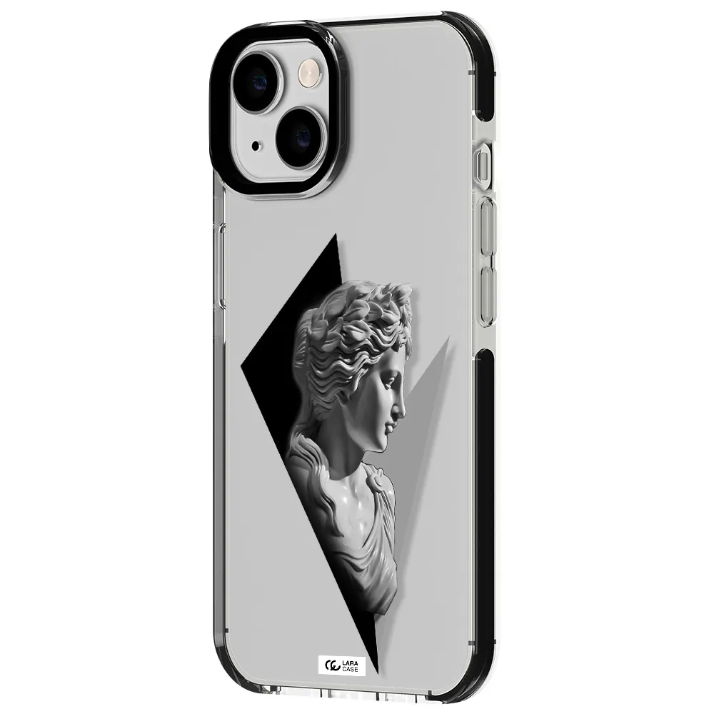 a close-up of a statue Apple iPhone 14 impact black border Case