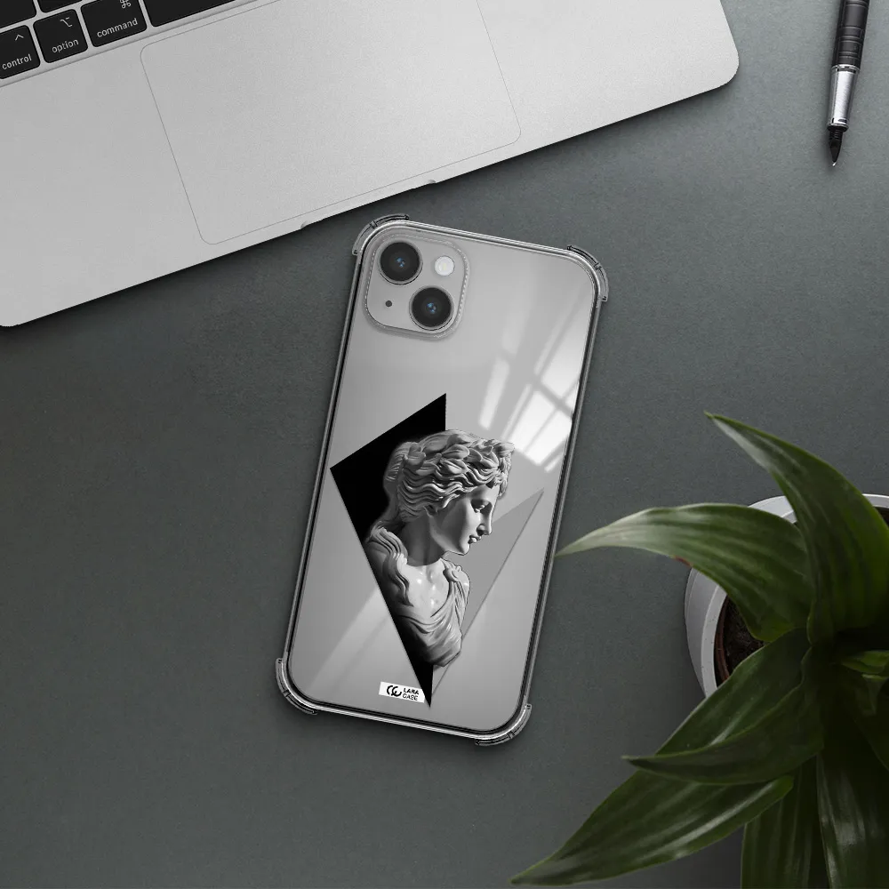 a close-up of a statue Apple iPhone 14 plus Clear PC Case