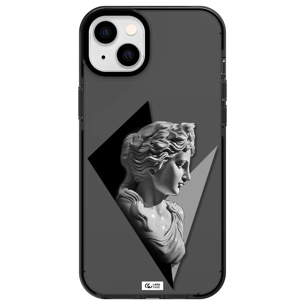 a close-up of a statue Apple iPhone 14 plus impact Smoke Black Case