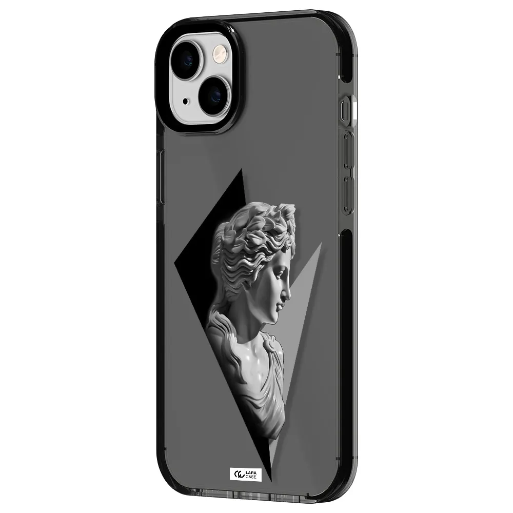 a close-up of a statue Apple iPhone 14 plus impact Smoke Black Case