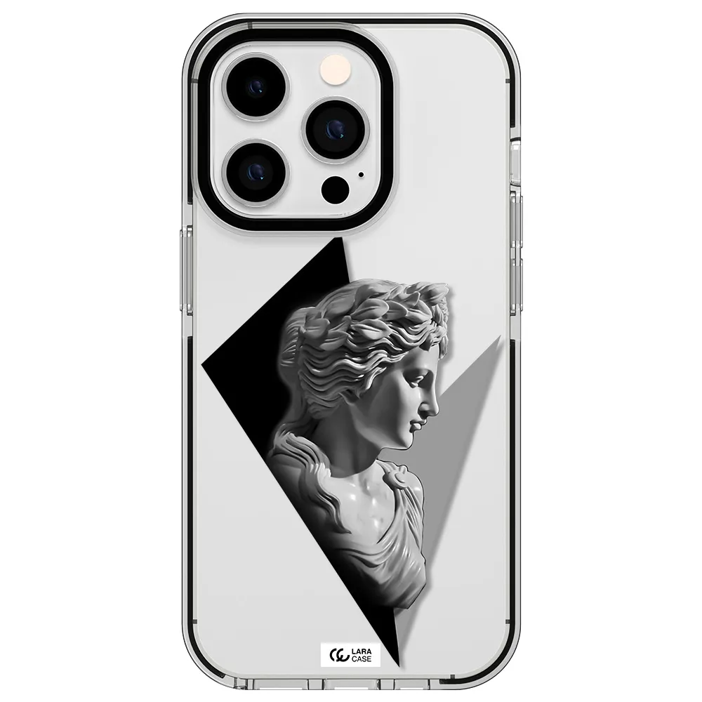 a close-up of a statue Apple iPhone 14 pro impact black border Case