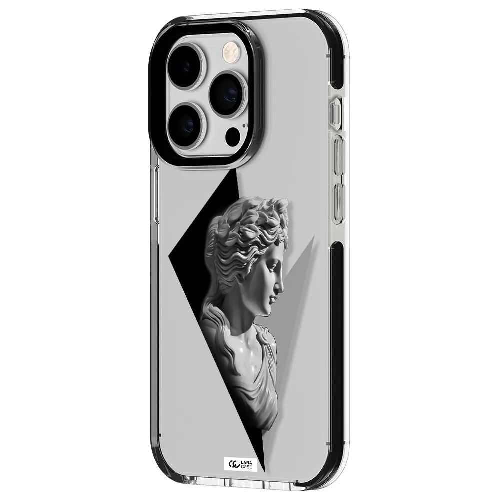 a close-up of a statue Apple iPhone 14 pro impact black border Case