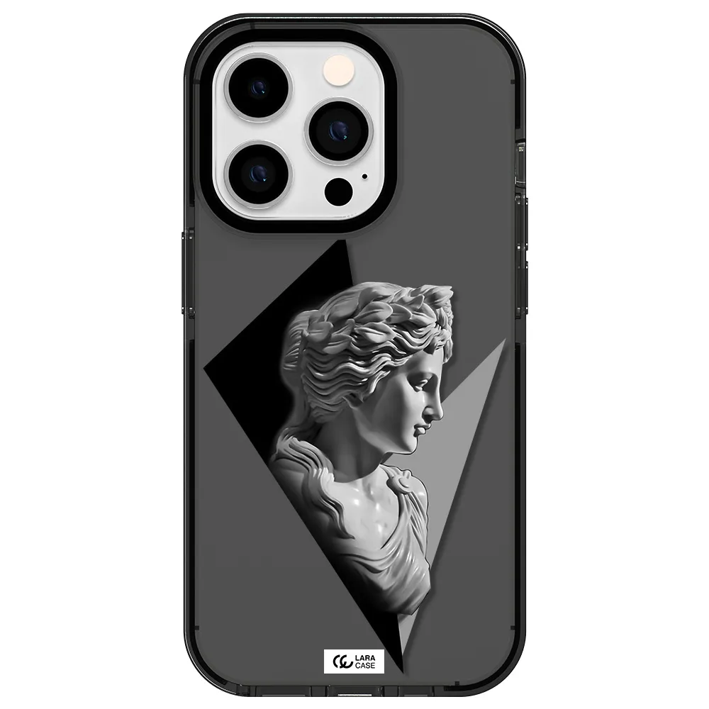 a close-up of a statue Apple iPhone 14 pro impact Smoke Black Case