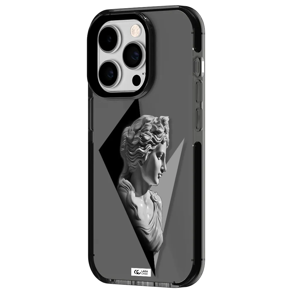 a close-up of a statue Apple iPhone 14 pro impact Smoke Black Case