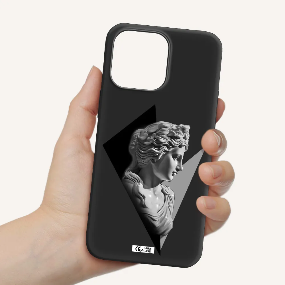 a close-up of a statue Apple iPhone 14 pro max Silicone black Case
