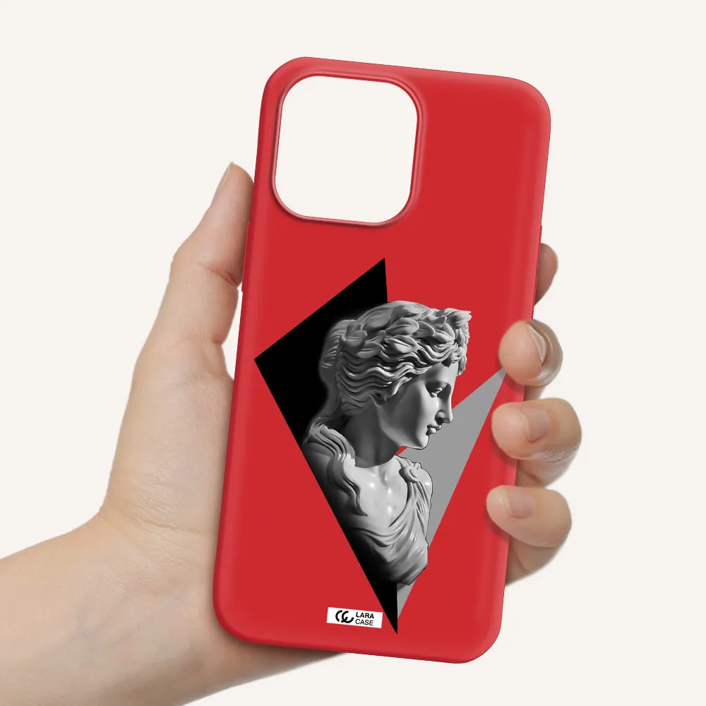 a close-up of a statue Apple iPhone 14 pro max Silicone Imperial Red Case
