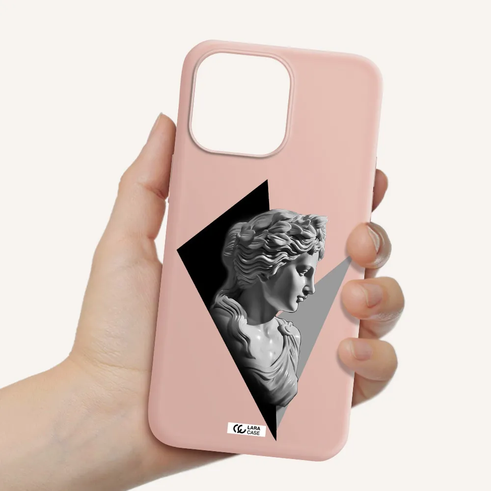 a close-up of a statue Apple iPhone 14 pro max Silicone pastel pink Case