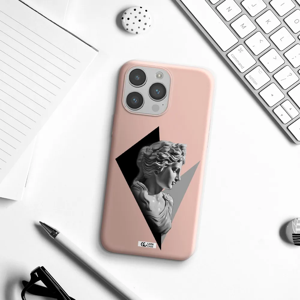 a close-up of a statue Apple iPhone 14 pro max Silicone pastel pink Case