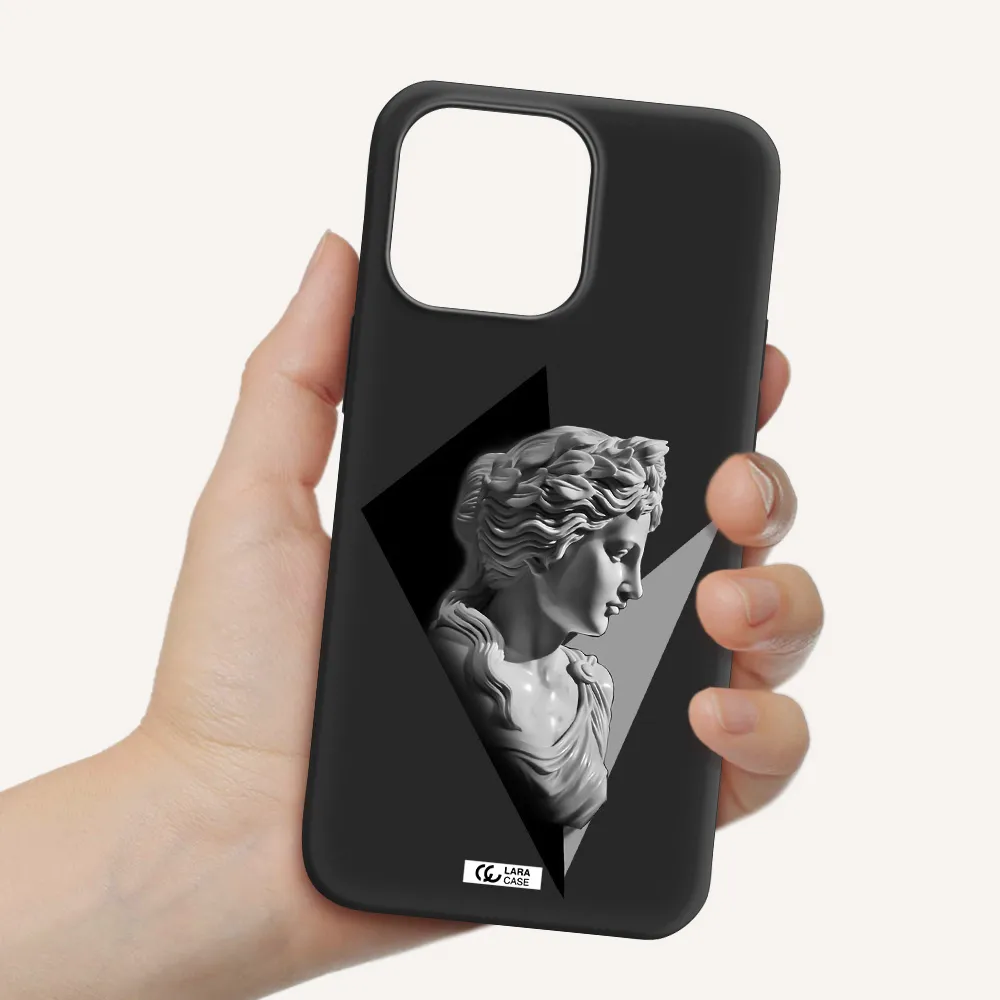 a close-up of a statue Apple iPhone 14 pro Silicone black Case