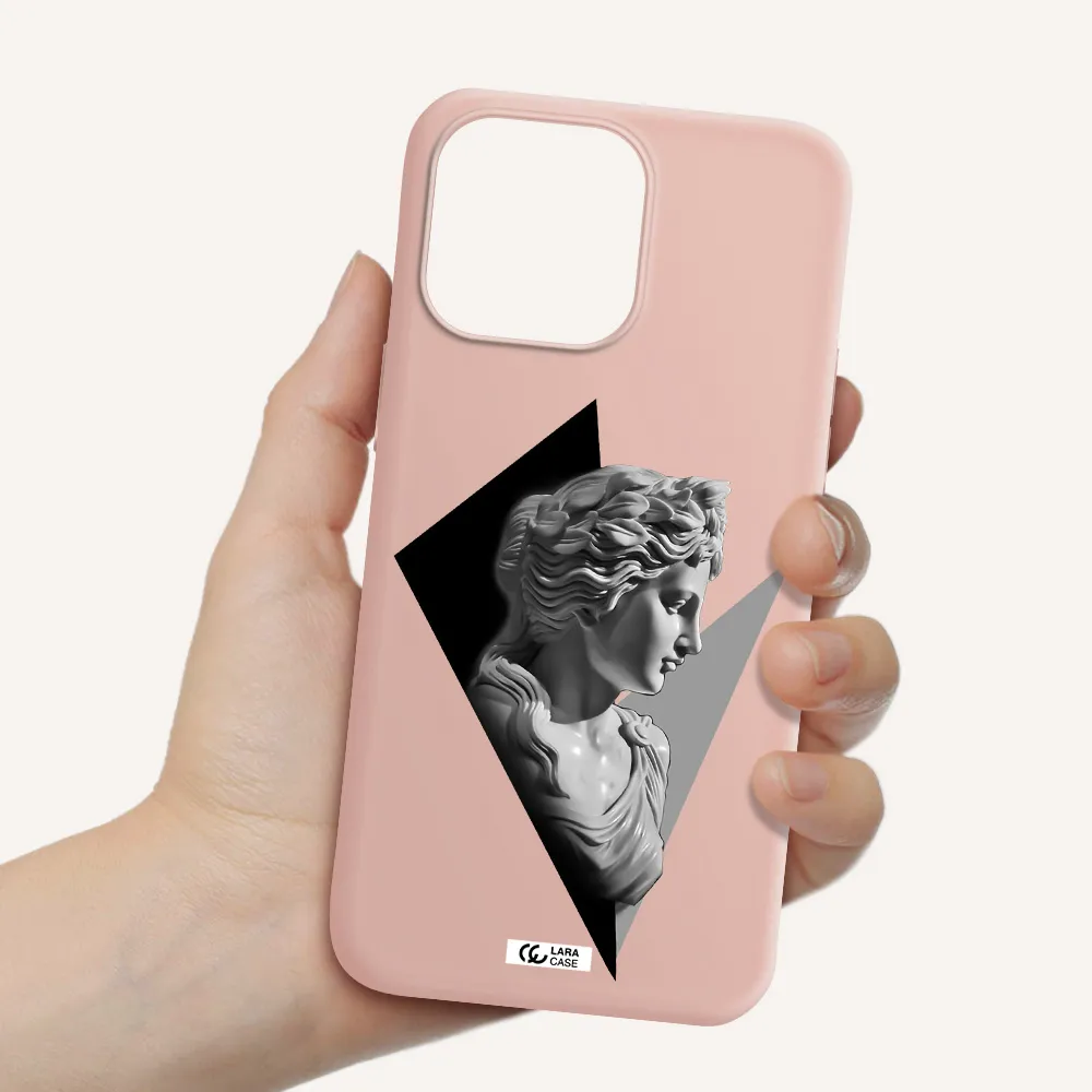 a close-up of a statue Apple iPhone 14 pro Silicone pastel pink Case