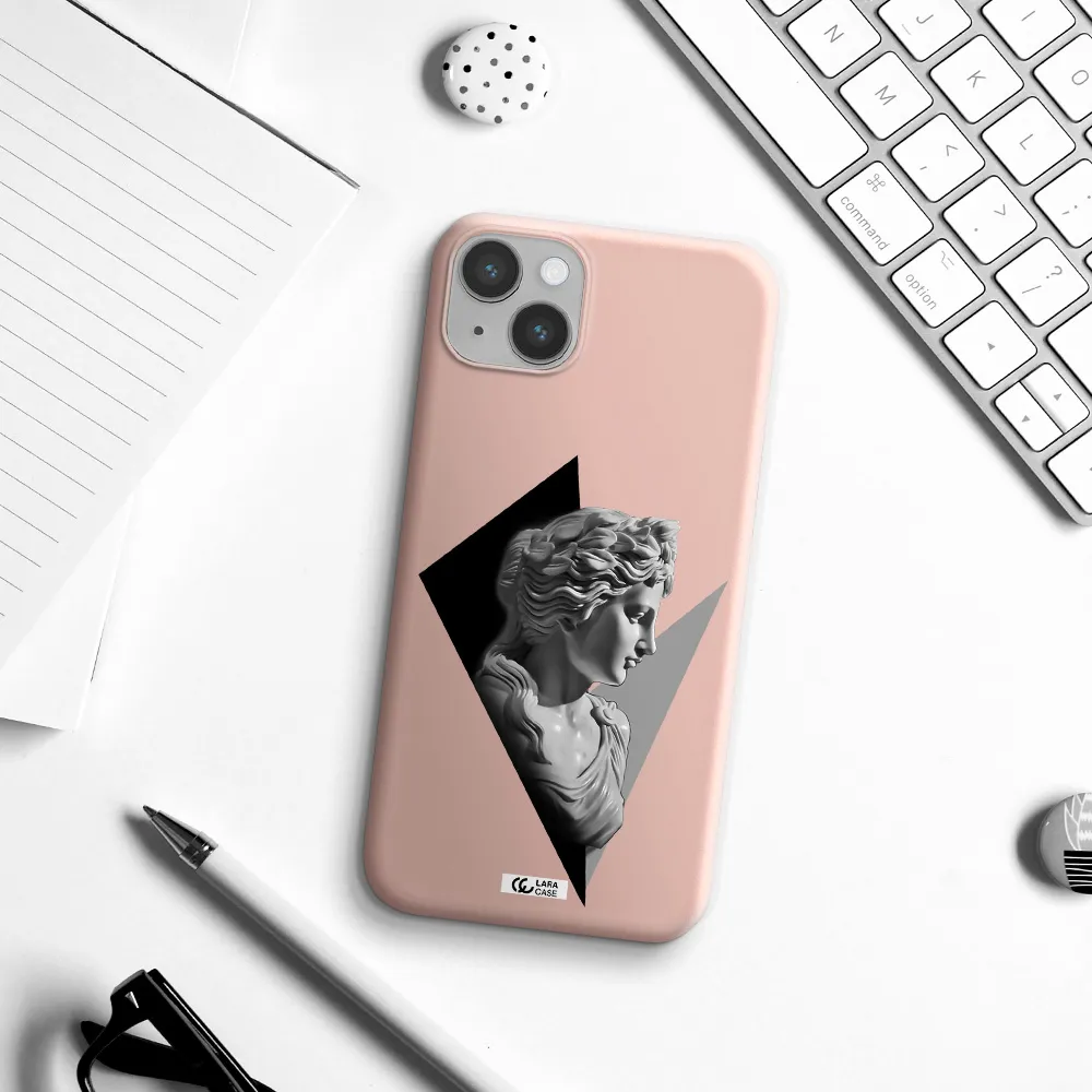 a close-up of a statue Apple iPhone 14 Silicone pastel pink Case