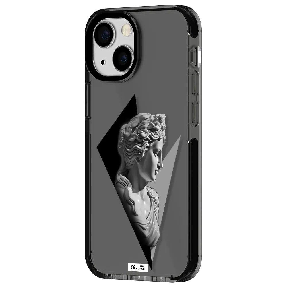 a close-up of a statue Apple iPhone 15 impact Smoke Black Case