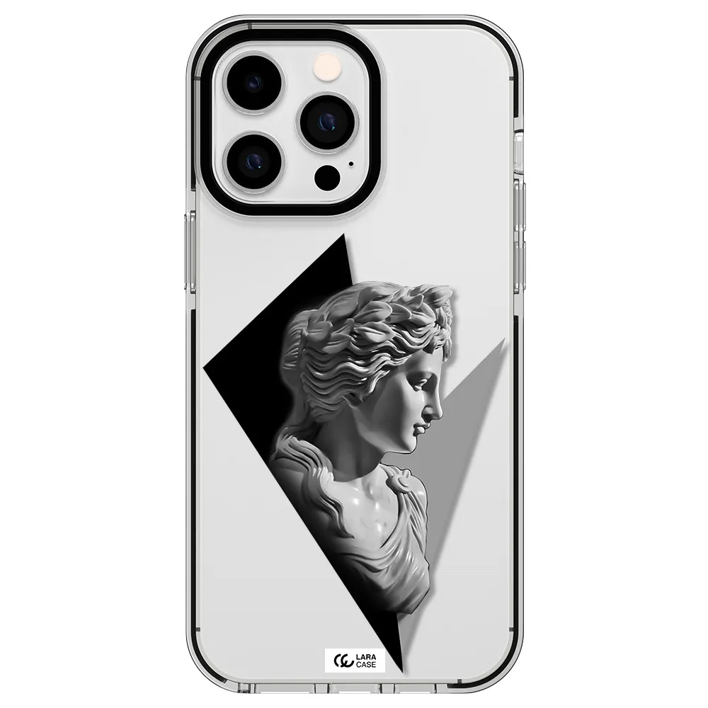 a close-up of a statue Apple iPhone 15 Pro impact black border Case