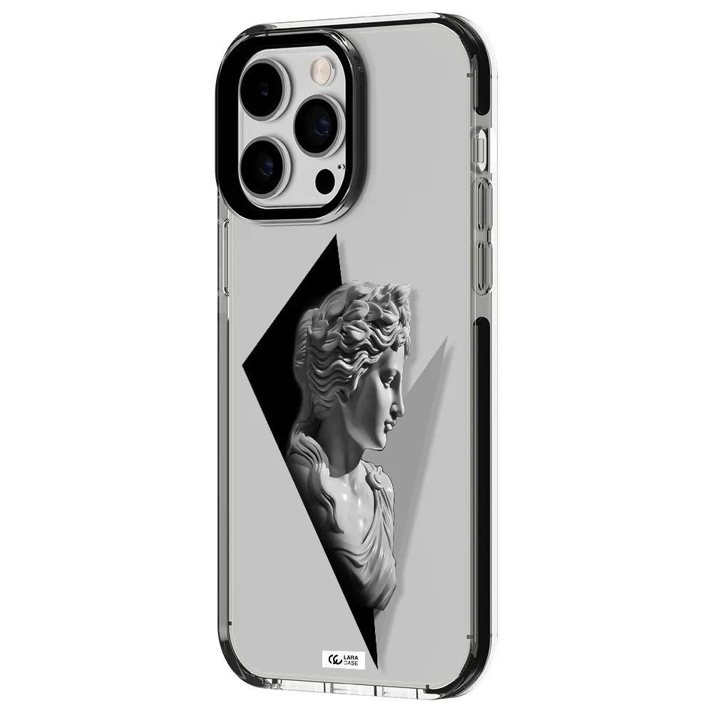 a close-up of a statue Apple iPhone 15 Pro impact black border Case