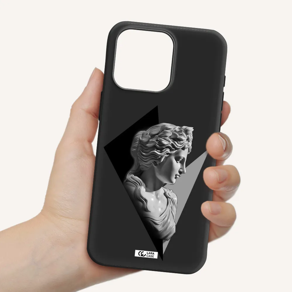 a close-up of a statue Apple Iphone 15 Pro max Silicone black Case
