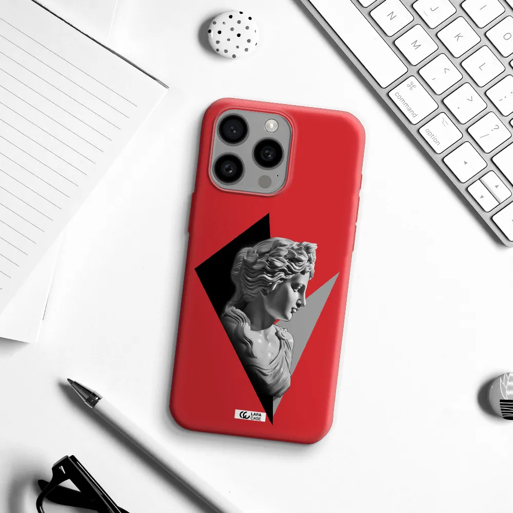 A Close-Up Of A Statue Apple Iphone 15 Pro Max Silicone Imperial Red Case
