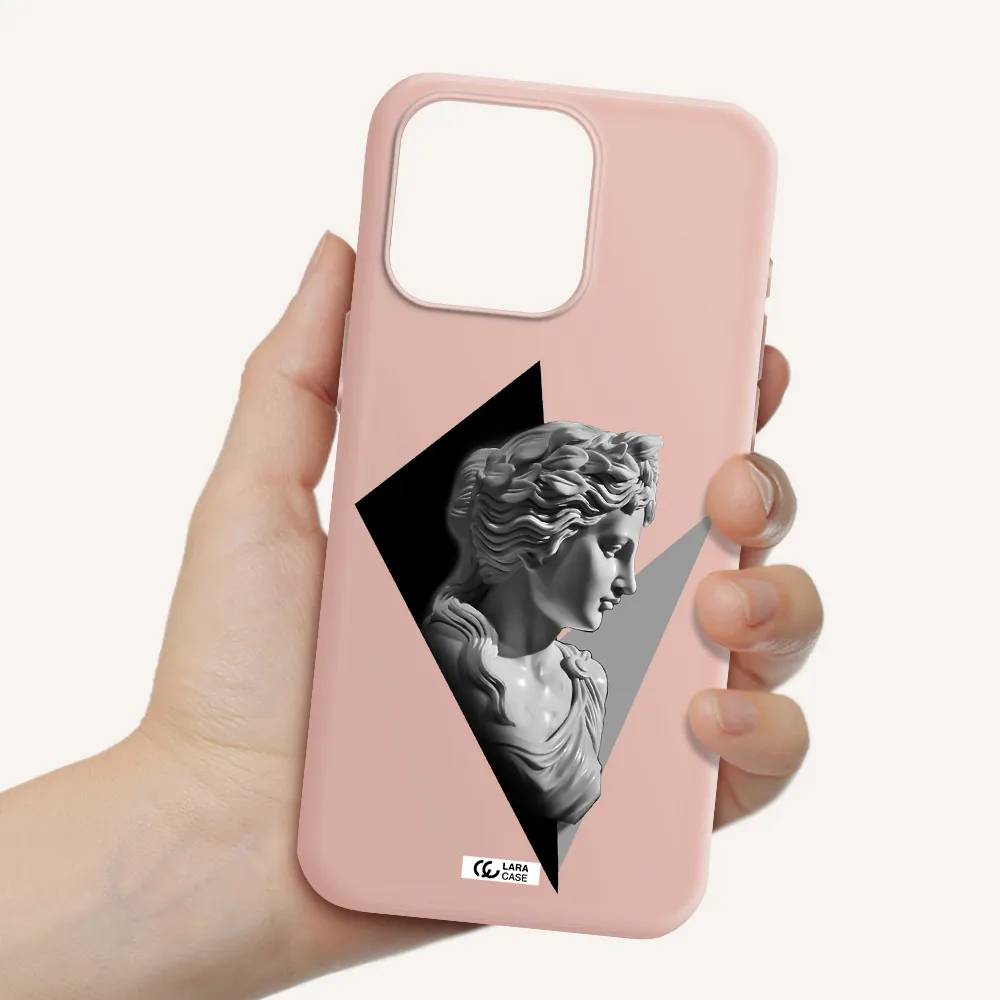 a close-up of a statue Apple Iphone 15 Pro max Silicone pastel pink Case