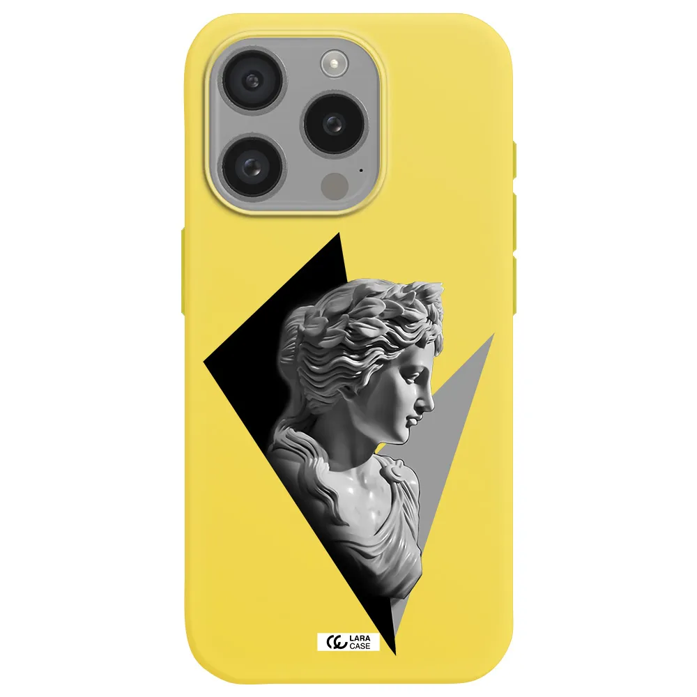 A Close-Up Of A Statue Apple Iphone 15 Pro Silicone Canary Yellow Case