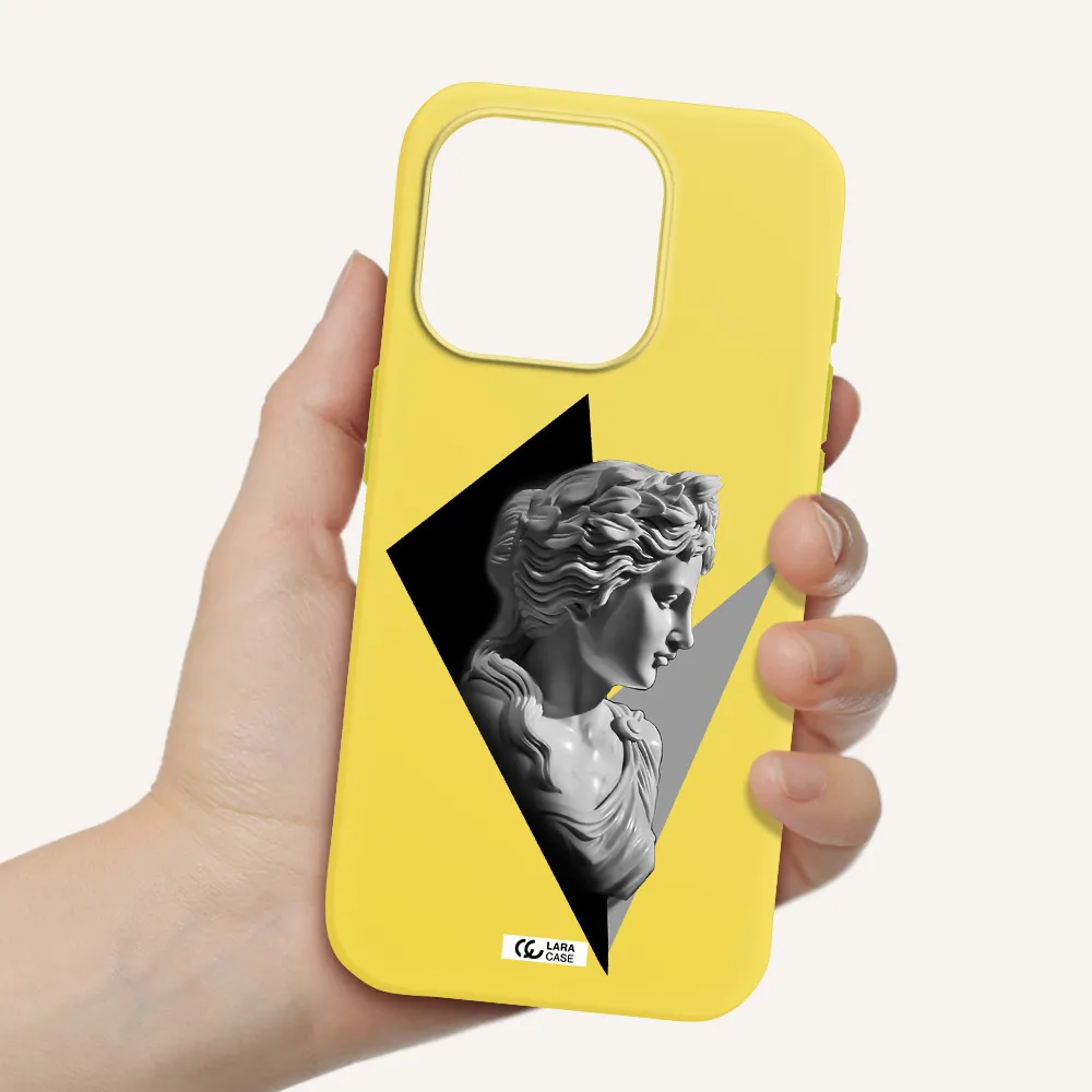 A Close-Up Of A Statue Apple Iphone 15 Pro Silicone Canary Yellow Case