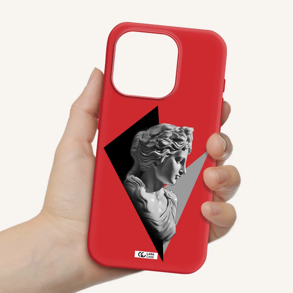 A Close-Up Of A Statue Apple Iphone 15 Pro Silicone Imperial Red Case