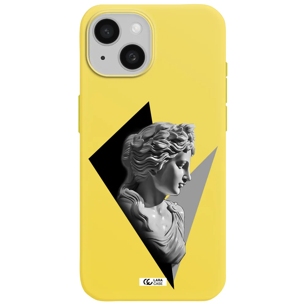a close-up of a statue Apple iPhone 15 Silicone canary yellow Case