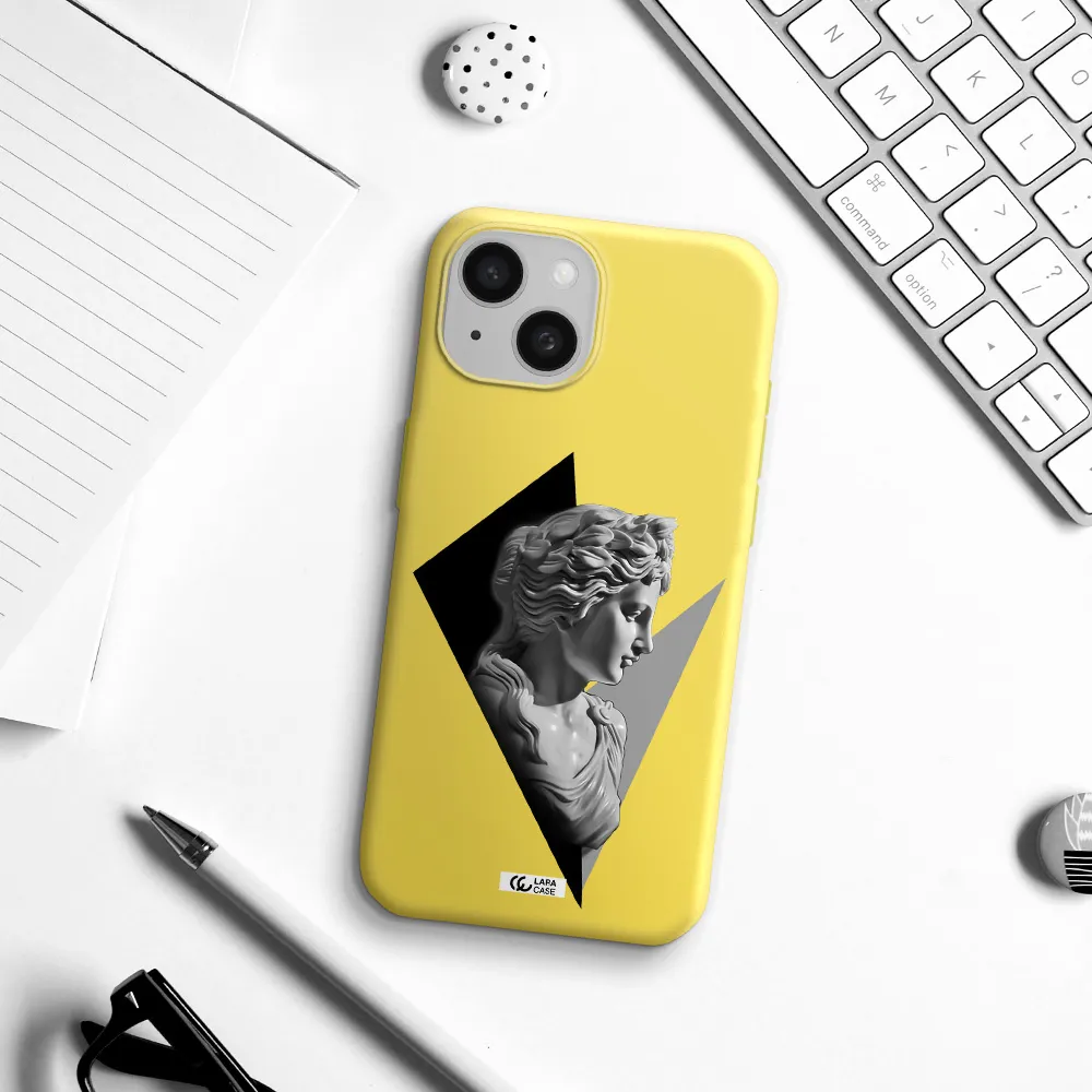 a close-up of a statue Apple iPhone 15 Silicone canary yellow Case