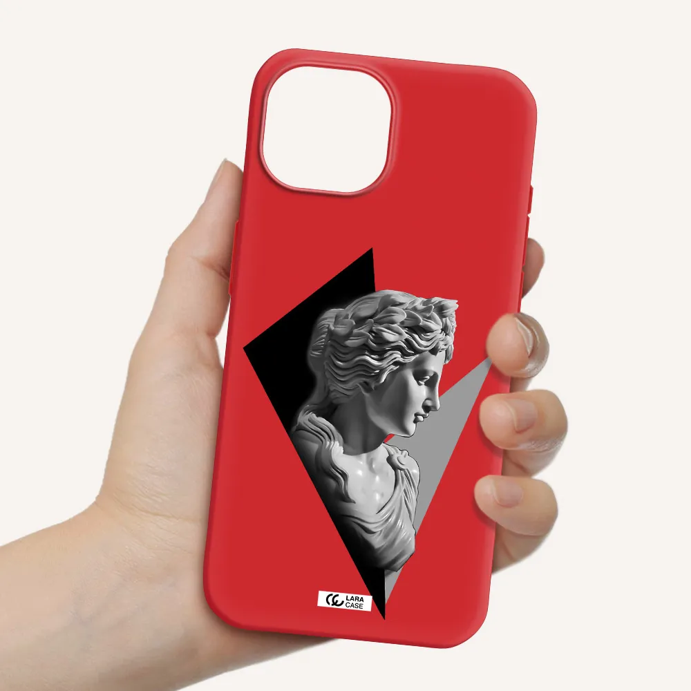A Close-Up Of A Statue Apple Iphone 15 Silicone Imperial Red Case
