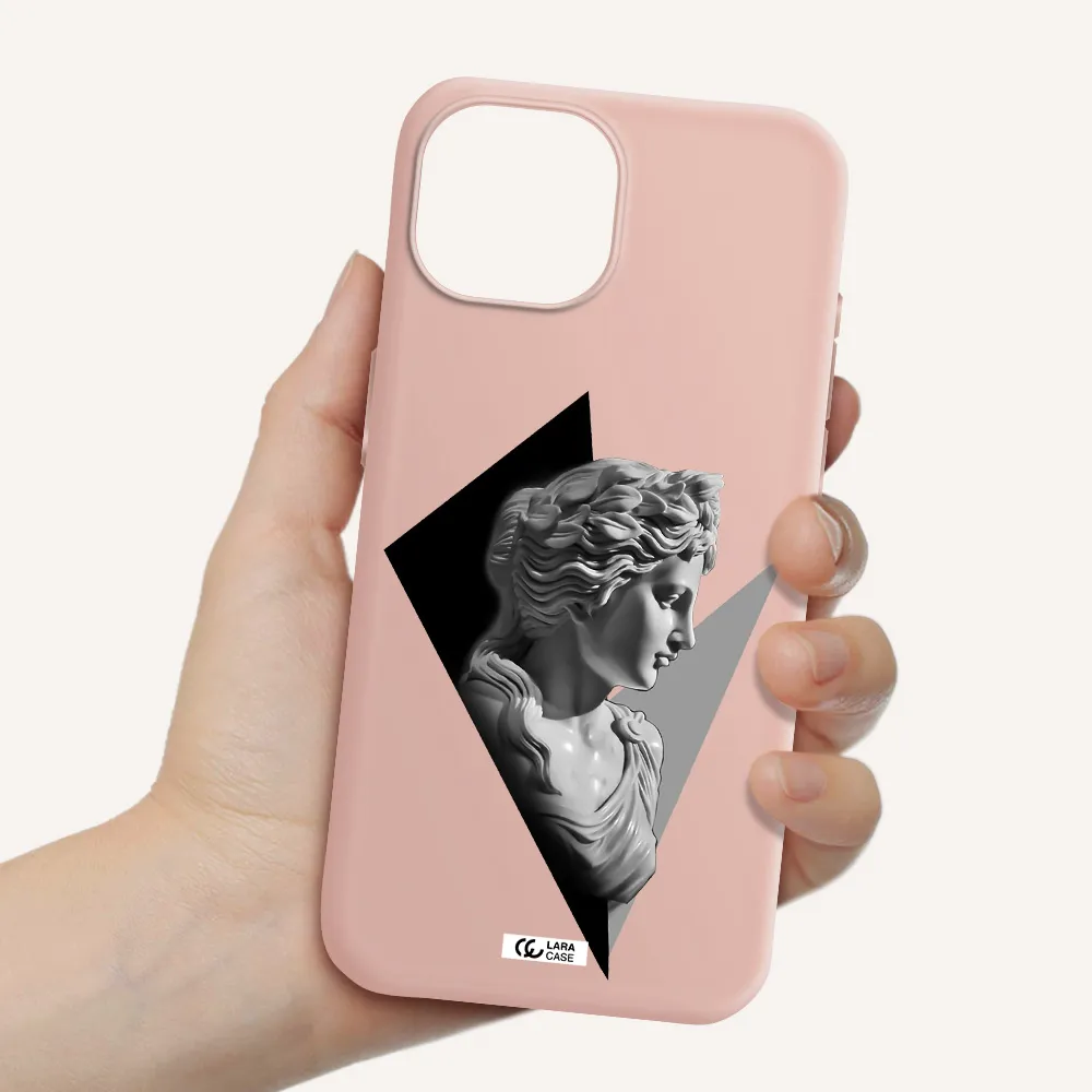 A Close-Up Of A Statue Apple Iphone 15 Silicone Pastel Pink Case
