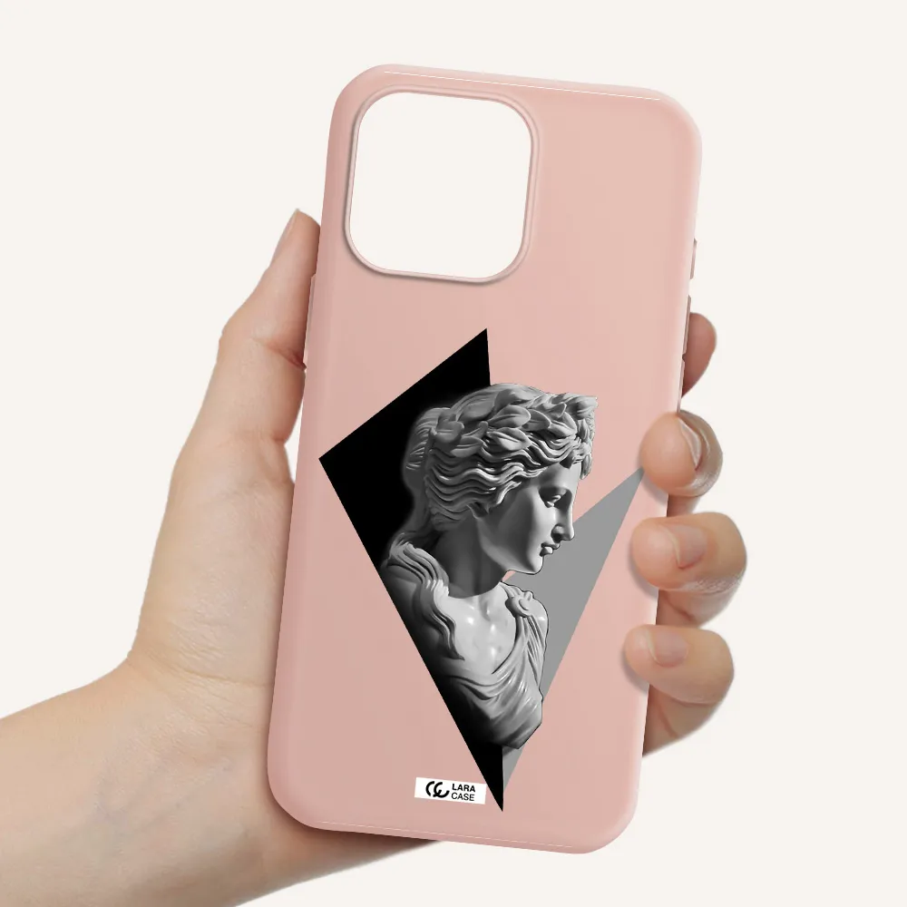A Close-Up Of A Statue Apple Iphone 16 Pro Max Silicone Pastel Pink Case