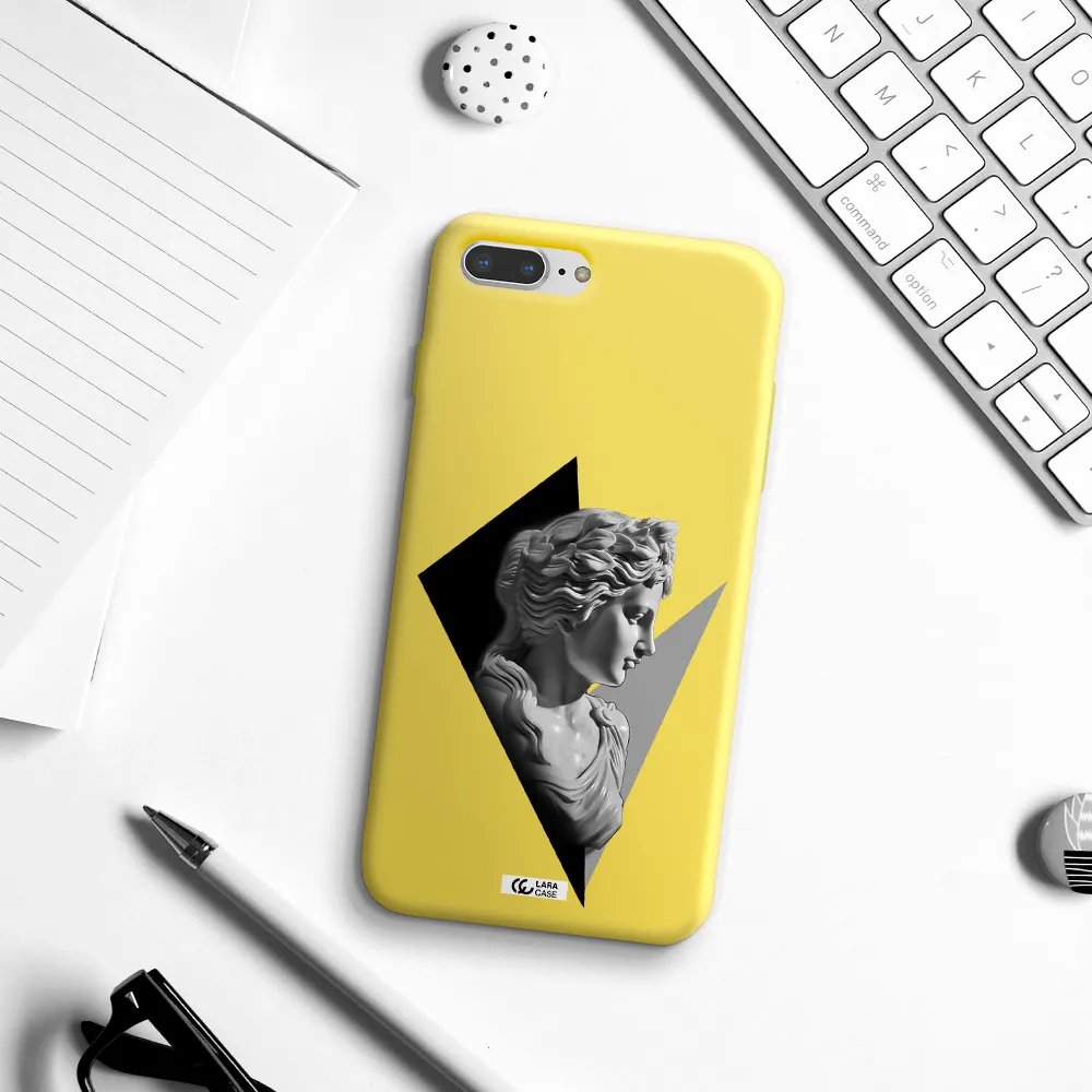 a close-up of a statue Apple iPhone 8 plus Silicone canary yellow Case