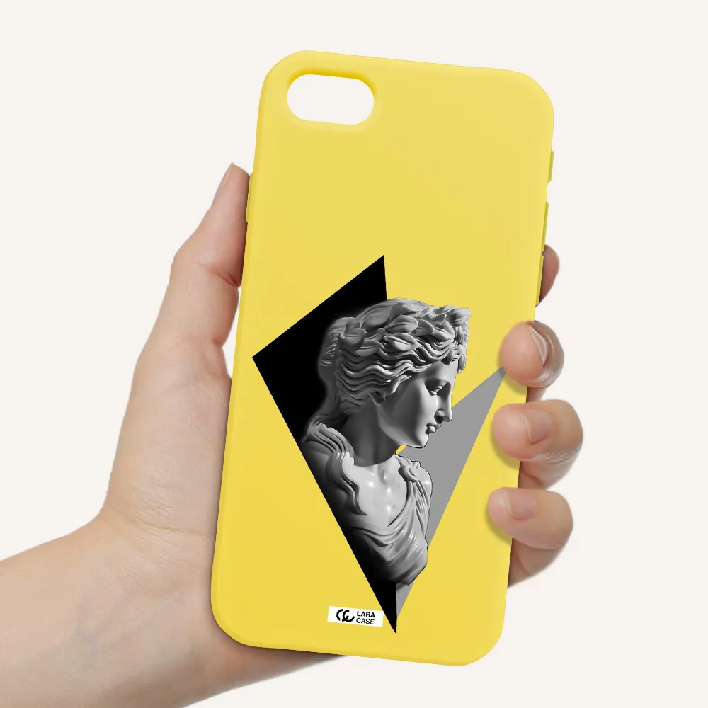 a close-up of a statue Apple iPhone se 2020 Silicone canary yellow Case
