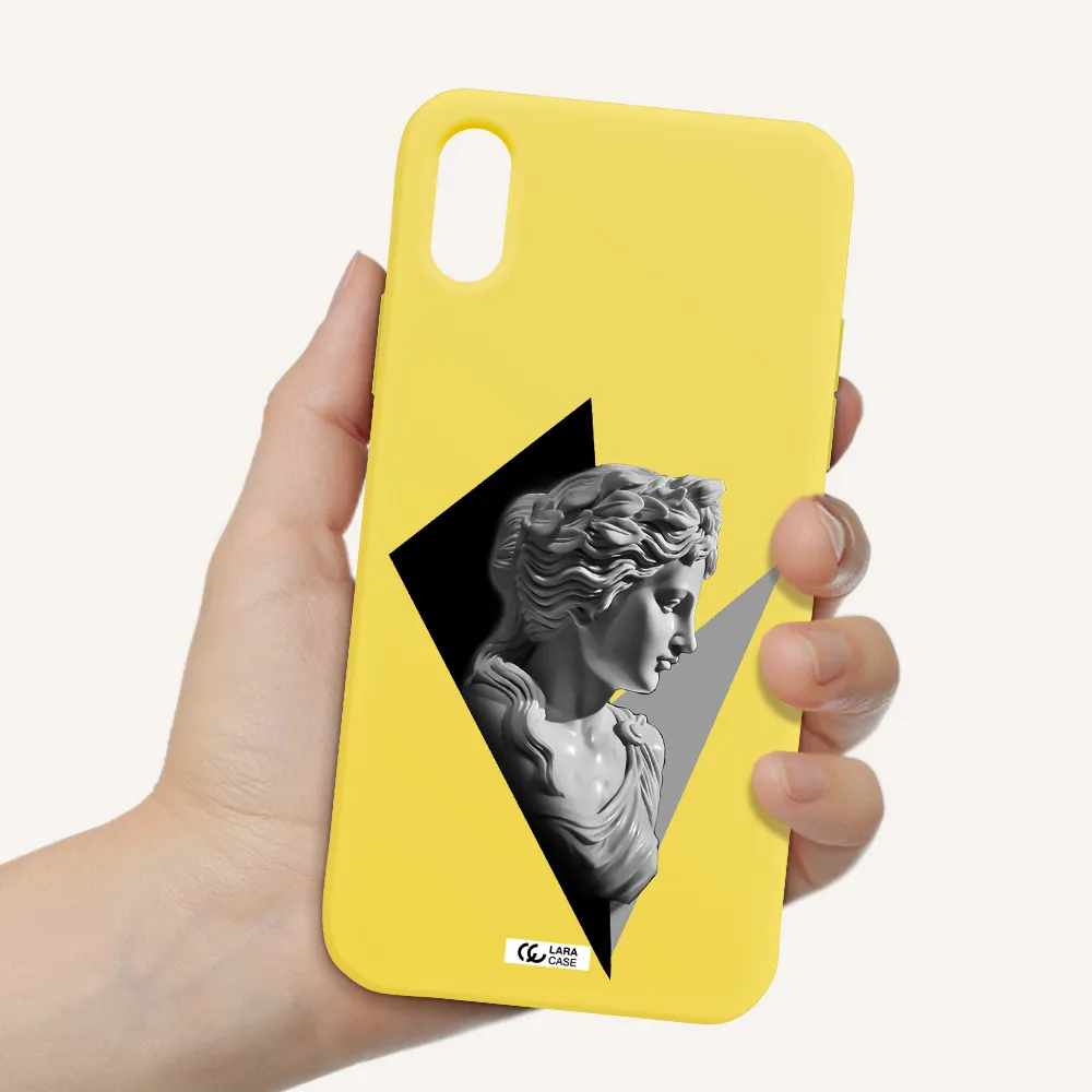 a close-up of a statue Apple iPhone X Silicone canary yellow Case