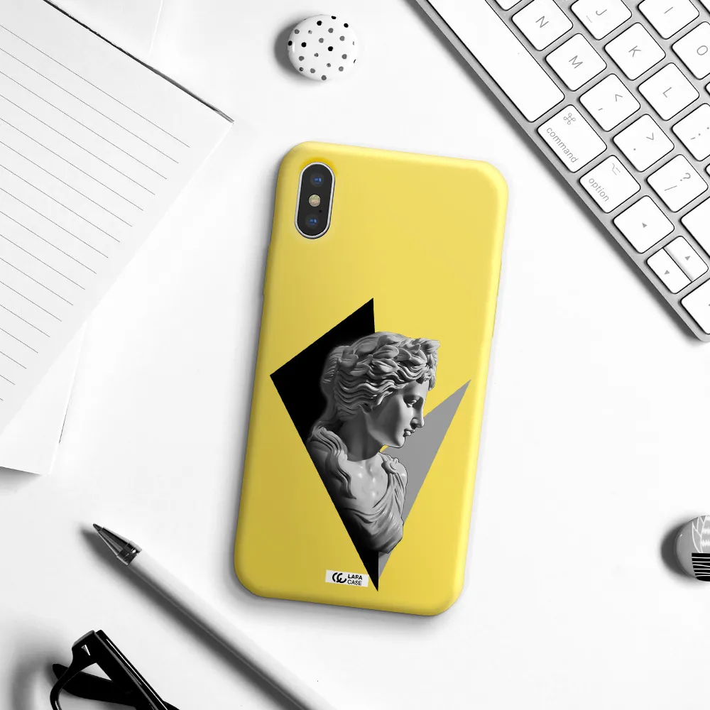 a close-up of a statue Apple iPhone XS Silicone canary yellow Case
